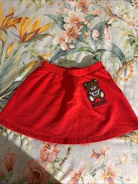 Moschino Red A-Line Teddy Patch Skirt
